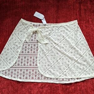 Cream Lace Wrap Skirt Swimsuit Cover Up